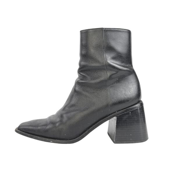 Sam Edelman Winnie Black Faux leather Block Heel Square Toe Bootie Boots Size 9 - Picture 1 of 6